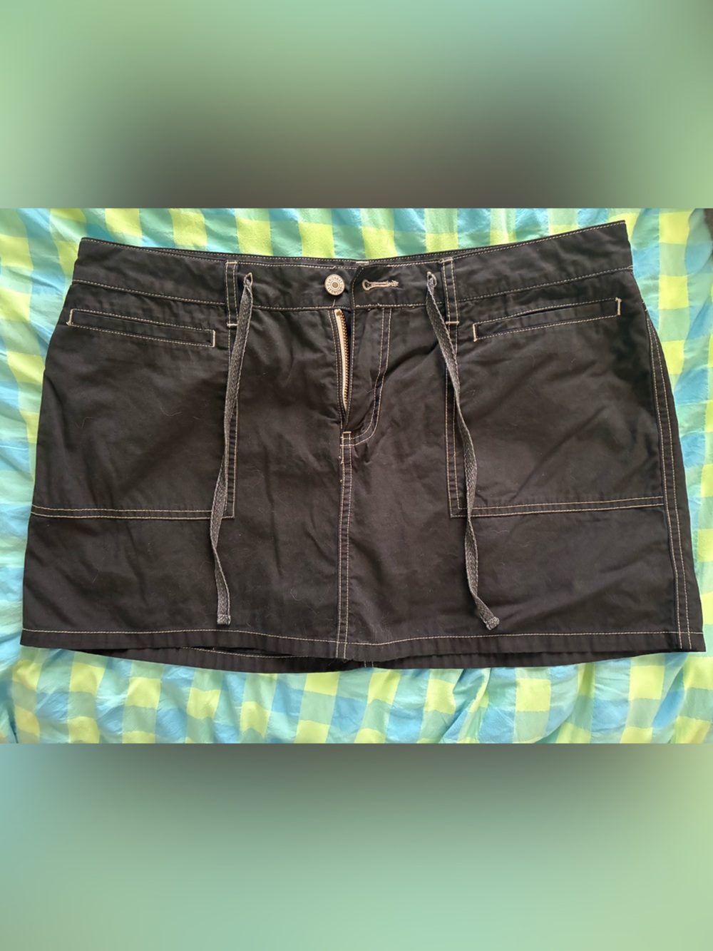Vintage Black Utility Mini Skirt with Drawstring